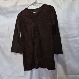 Brown Suede-Look Tunic Top